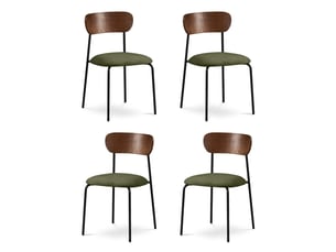 Lot de 4 chaises scandinaves velours côtelé kaki et placage frêne pieds métal noir - olivia
