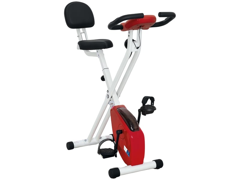 Vélo d'appartement pliable- collaboration .fr x ffhandball - 8 niveaux de résistance, dossier selle réglable, rouge - Conforama B