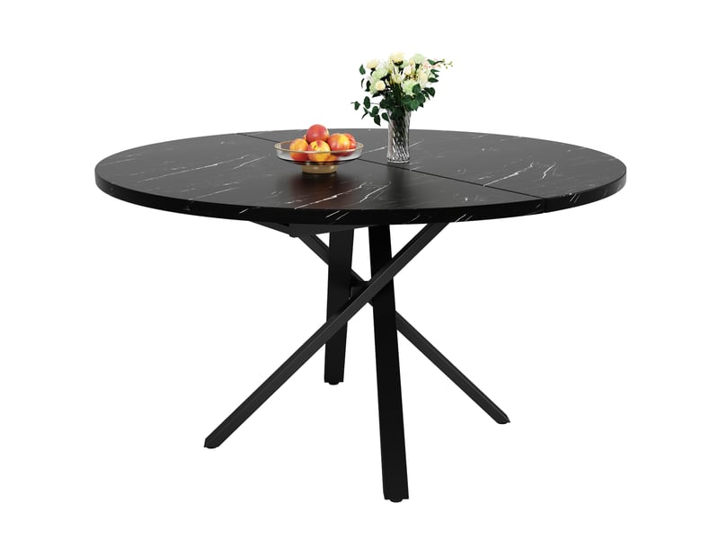  Ensemble table et 4 chaises, table ronde extensible 100-140 cm, chaise 44x41x86 cm en velours noir  - Conforama R