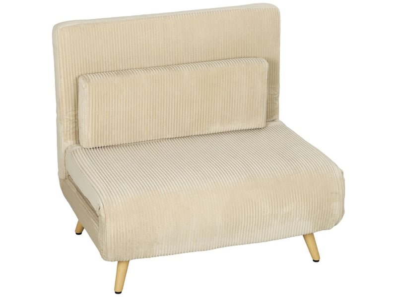  Canapé-lit couchage d'appoint 3-en-1 dossier réglable en velours côtelé oreiller inclus beige  - Conforama D