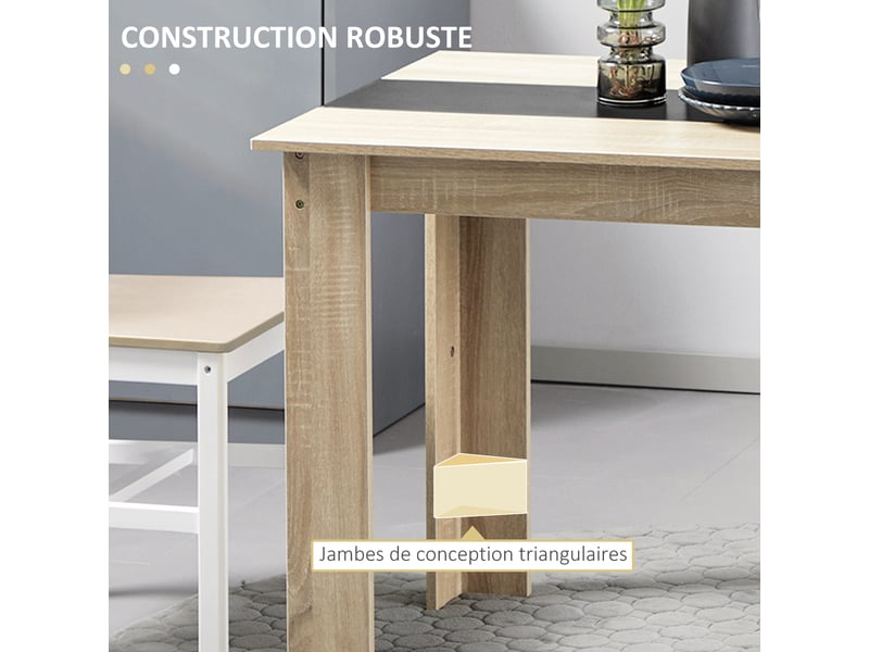  Table à manger table de cuisine design moderne avec dim. 120l x 69l x 75h cm grand plateau 2-4 personnes en bois  - Conforama R