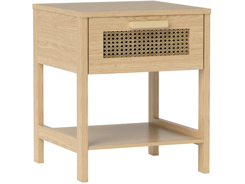  Table de chevet en bois naturel avec tiroir et niche ouverte design rotin 40 x 40 x 48,4 cm  - Conforama A
