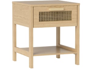 Table de chevet en bois naturel avec tiroir et niche ouverte design rotin 40 x 40 x 48,4 cm
