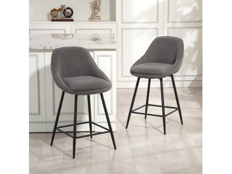  Lot de 2 tabourets de bar 52x49x88 cm pivotants tissu côtelé métal gris  - Conforama B