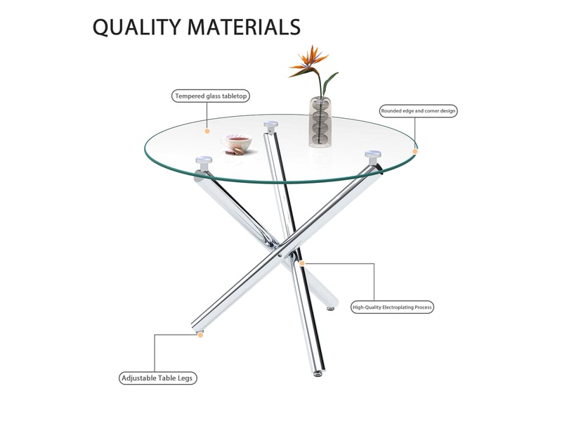  Table de salle à manger ronde 2 à 4 personnes en verre et métal avec pieds réglables argent  - Conforama C