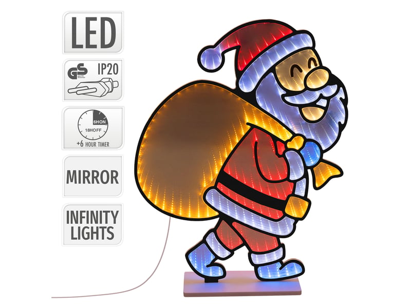  Ecd germany décoration de noël lumineuse avec effet miroir infini, figurine 3d double face, père noël led avec sac, lampe décorative pour fenêtre ou porte avec minuterie, éclairage d'intérieur ECD Germany GmbH - Conforama C