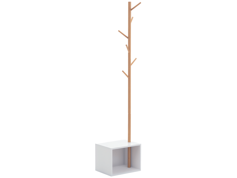  Meuble rangement porte-manteaux 2 en 1 cosy 40l x 30l x 180h cm mdf blanc bois bambou massif  - Conforama B