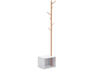 Meuble rangement porte-manteaux 2 en 1 cosy 40l x 30l x 180h cm mdf blanc bois bambou massif