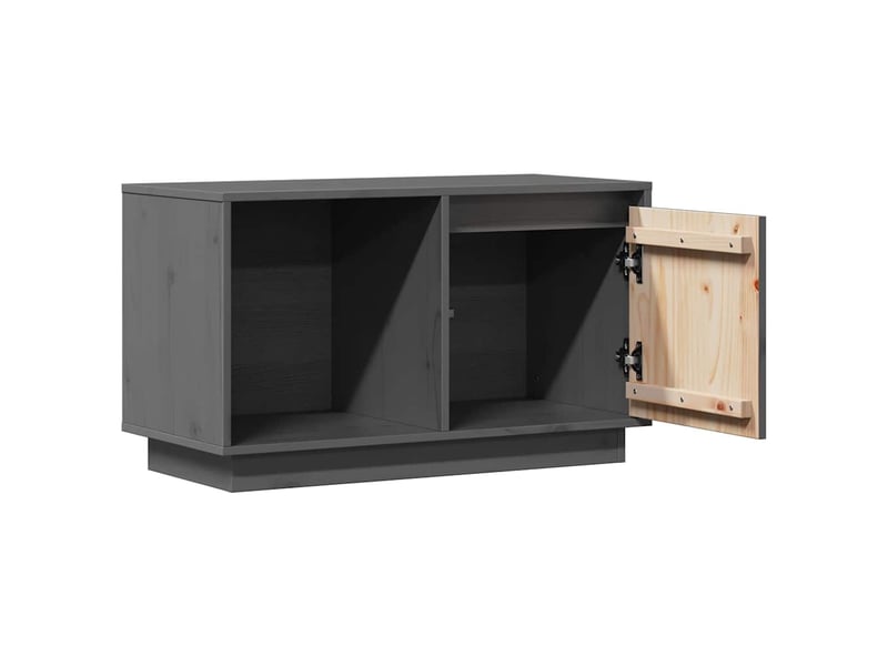  Meuble tv - banc tv - meuble de rangement gris 74x35x44 cm bois de pin massif  - Conforama E