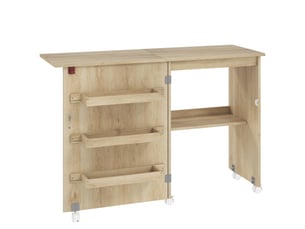 Table de couture pliable sur roulettes - table à rabat - 4 étagères - effet bois clair