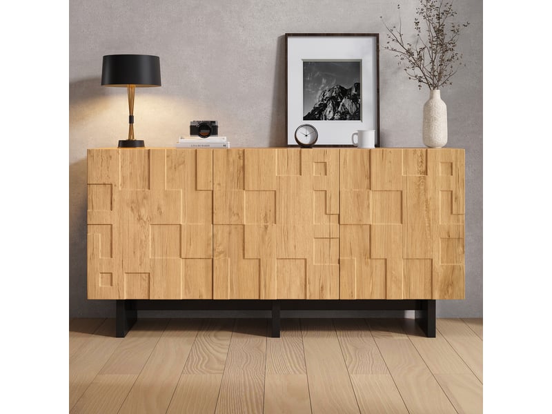  Buffet 3 portes et 5 compartiments à fermeture douce pour salon en mdf 140×40×70 cm bois naturel  - Conforama C