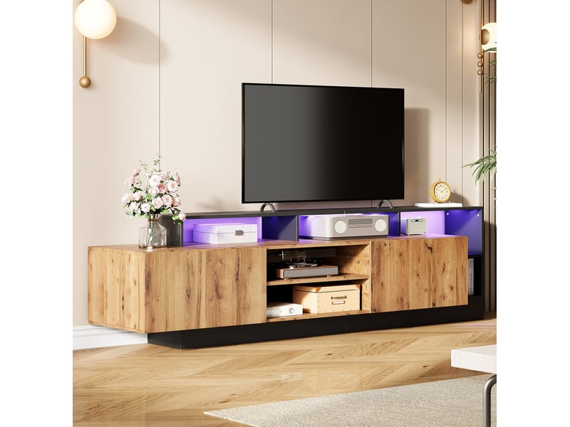  Meuble tv modenvie 190 x 40 x 48,5 cm led usb en panneaux de particules chêne et noir  - Conforama D