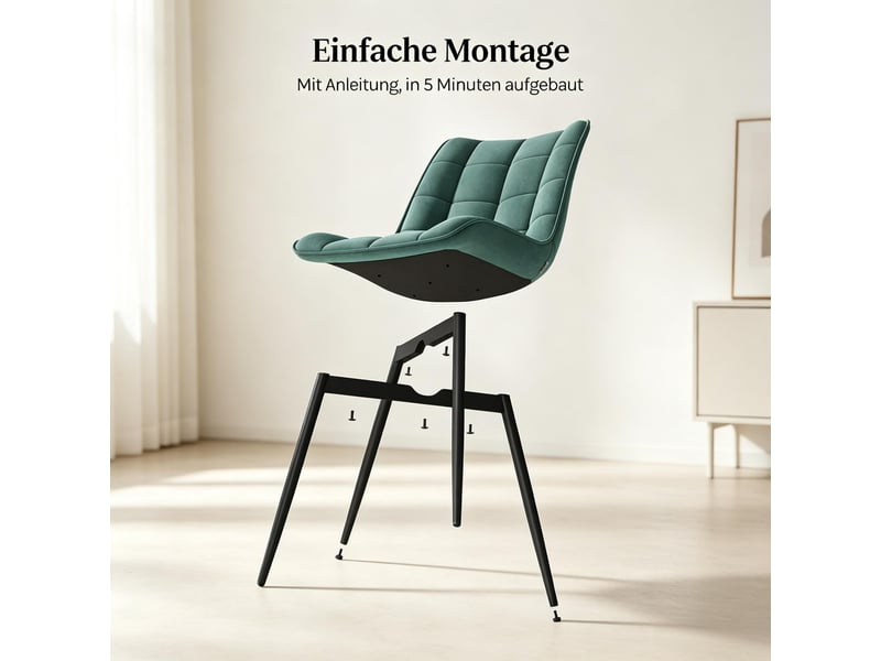  Lot de 2 chaises de salle à manger rembourrées à dossier ergonomique - velours métal bleu canard  - Conforama E