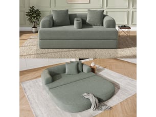Canapé 2 places en tissu cordonnet, convertible en lit, sans montage, accoudoir amovible avec porte-gobelet, pour salon et appartement