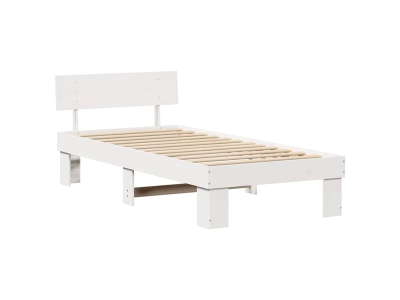 Lit simple- lit adulte - cadre de lit avec tête de lit blanc 90 x 190 cm pin massif - Conforama C