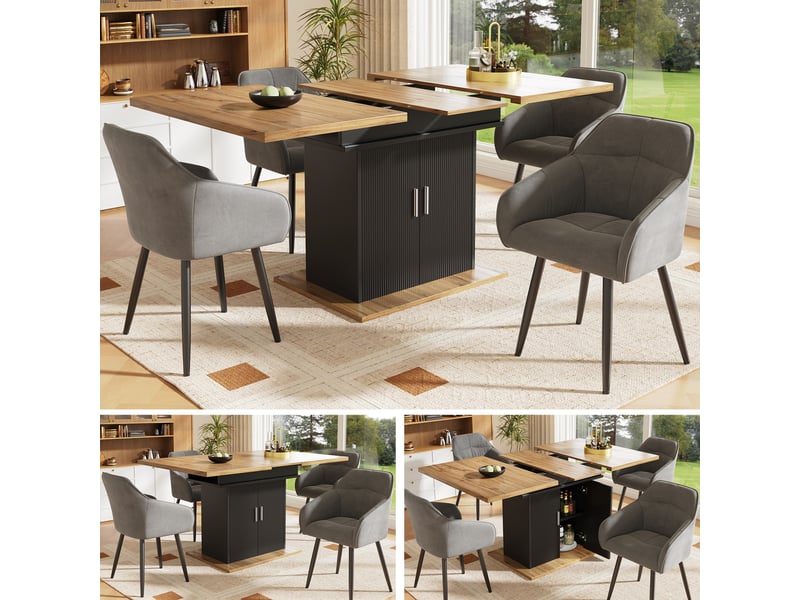  Table de salle à manger extensible avec rangement et étagères réglables en mdf 110-140×70×76 cm noir  - Conforama D