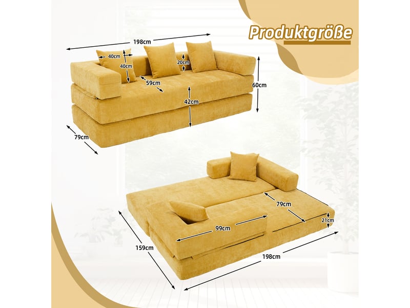  Canapé modulable chenille jaune moutarde - canapé d'angle avec rangement intégré et base antidérapante pour salon moderne  - Conforama C