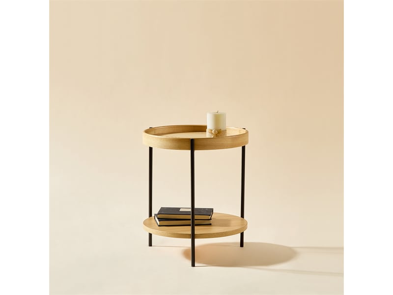  Table d’appoint ronde à double plateau, bois massif et métal, 44x44x48 cm, montage facile  - Conforama B