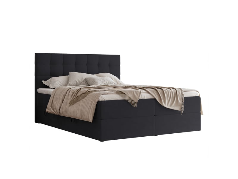  Lit adulte grand - 180x200 cm - matelas ressorts + surmatelas - coffre de rangement - velours doux hydrofuge noir GRAND - Conforama A