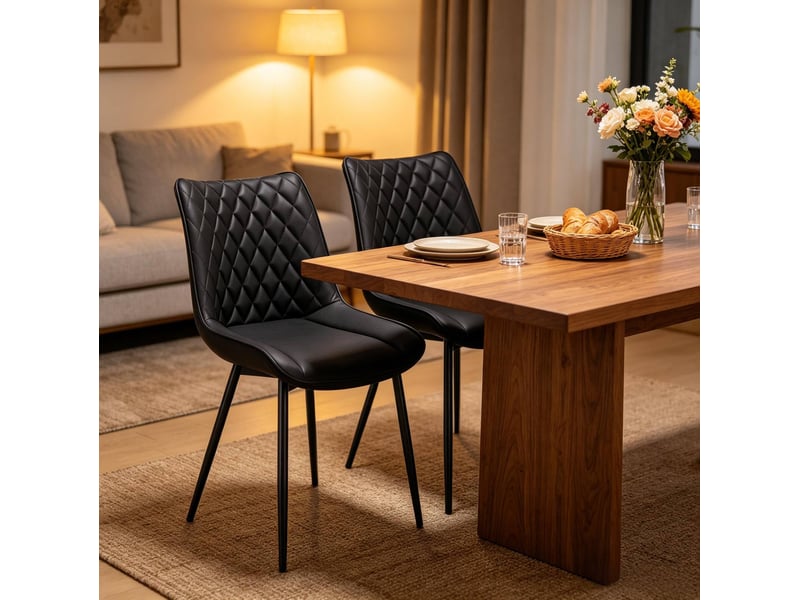  Chaises de salle à manger lot de 2 46,5×40,5×85,5cm ergonomiques polyuréthane (pu) métal anthracite  - Conforama D