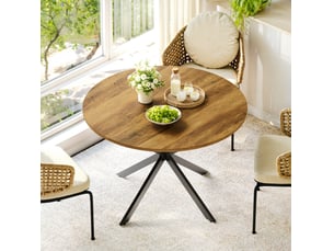 Table à manger ronde, 120x120x78 cm, table, repas, pratique, plateau aggloméré, piètement métal, coloris marron et noir