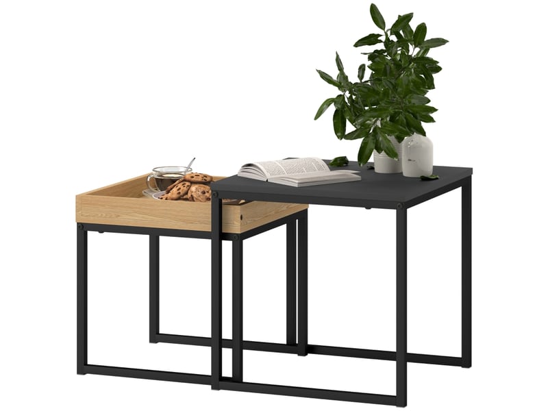Tables basses gigognes 2 pièces avec plateau amovible pour salon en mdf et acier noir 45×45×45 cm - Conforama A