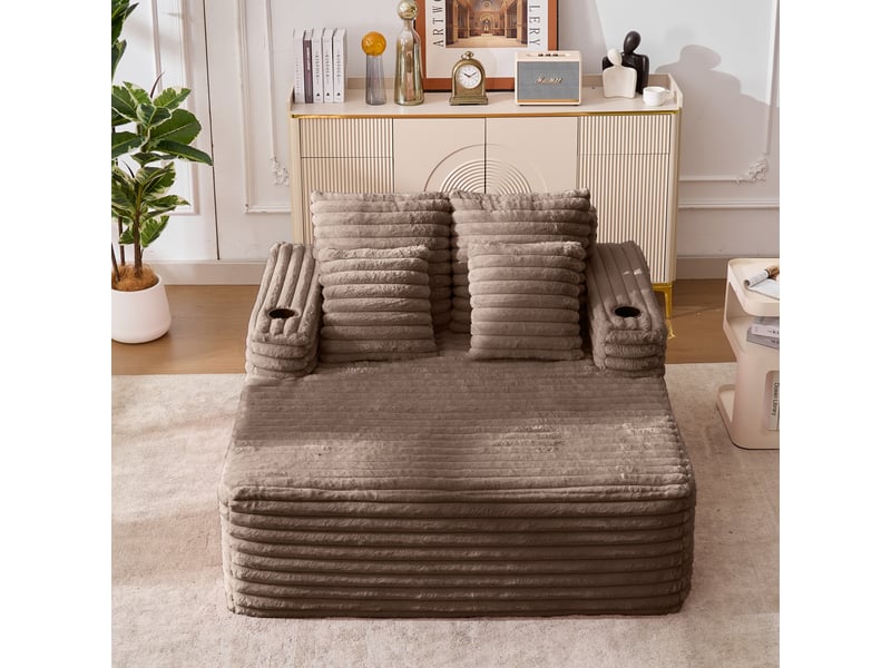 Canapé en fausse fourrure marron 135x128x86 cm avec porte-gobelets intégrés et assise moelleuse - Conforama B
