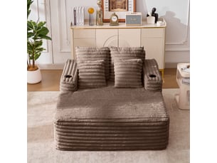 Canapé en fausse fourrure marron 135x128x86 cm avec porte-gobelets intégrés et assise moelleuse