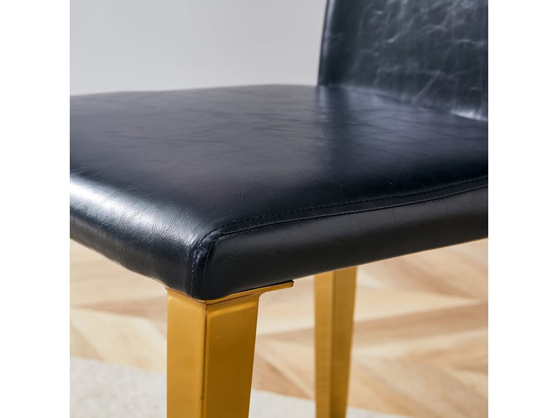  Lot 2 chaises salle à manger design noir et or, assise en pu noir et piétement métal doré brillant, élégantes et modernes pour salon ou salle à manger  - Conforama D