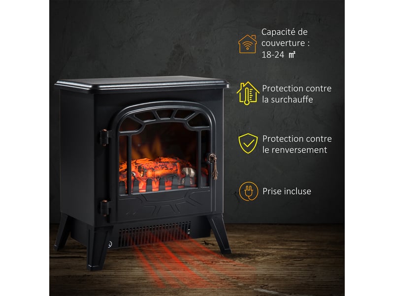  Cheminée électrique avec radiateur, finition noire, 925 w ou 1850 w  - Conforama R
