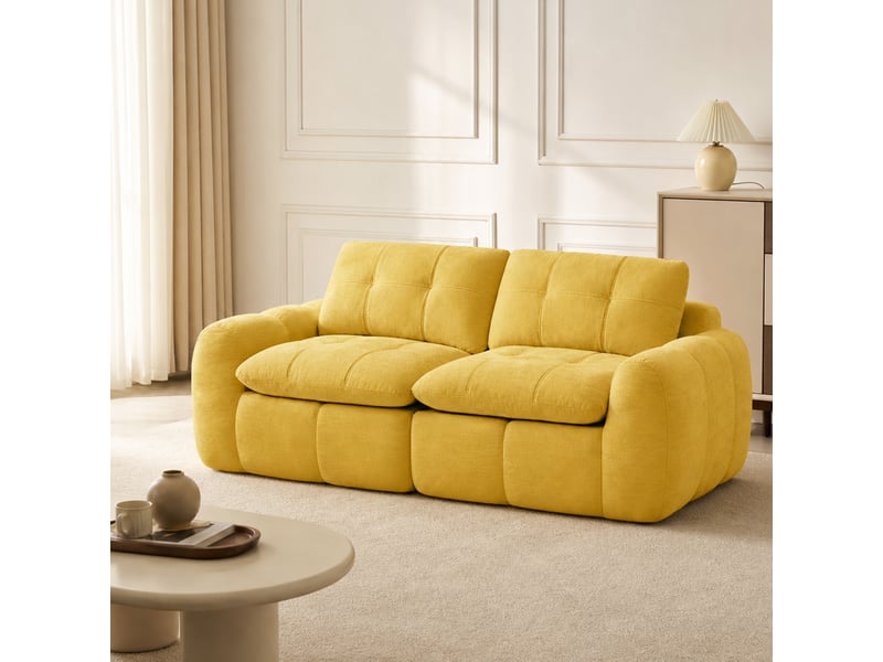  Canapé 2 places, revêtement en tissu chenille, sans assemblage, jaune  - Conforama B