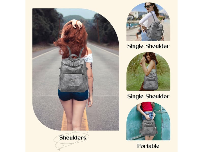  Sac à dos femme en cuir, petit format – imperméable, anti-vol, bandoulière pour ladies-gris  - Conforama E