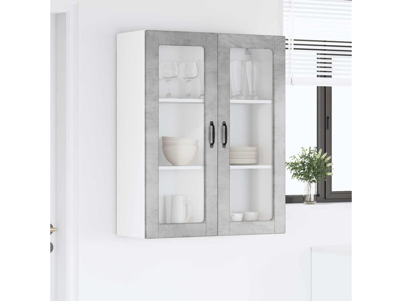  Meuble mural de cuisine, cabinet en verre mural gris béton 80x31x100cm shl5419  - Conforama D