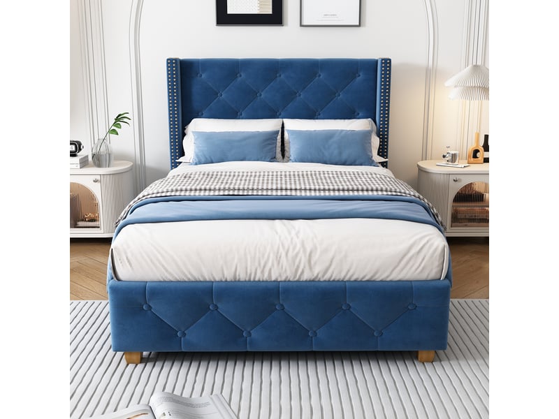 Lit simple capitonné - 90x200 cm - velours - gris - Conforama E