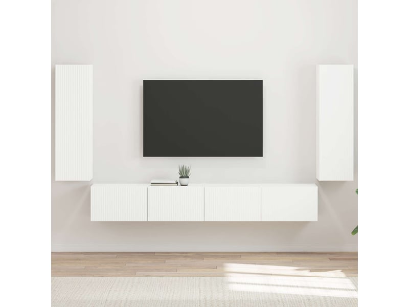  Ensemble de meuble tv - banc tv - meuble de rangement mural 4 pcs blanc bois d'ingénierie  - Conforama B