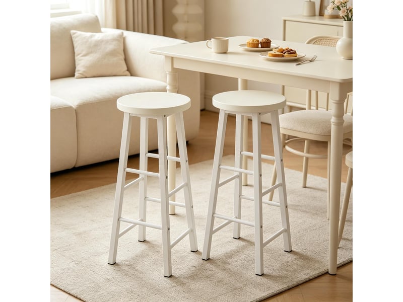  Tabourets de bar lot de 2 avec repose-pieds - lpospi - style industriel, mdf et métal blanc, 30 × 71 cm  - Conforama E