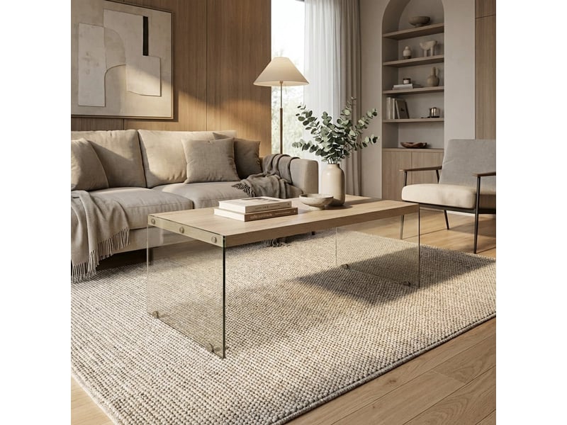 Table basse rectangulaire en verre et chêne naturel maggy  - Conforama B
