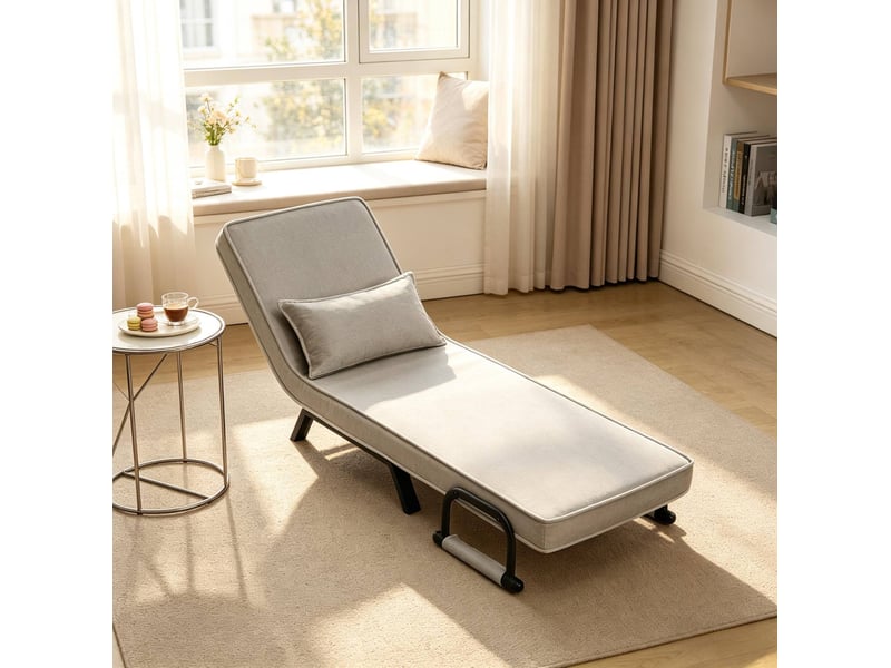 Fauteuil convertible 3 en 1 avec dossier réglable sur 5 positions et coussin amovible en tissu gris clair - Conforama B
