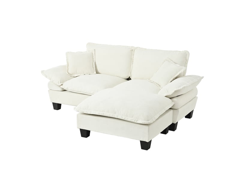 Canapé d'angle modulaire style nuage 194x151 cm avec ottomane mobile et coussins en chenille - Conforama A