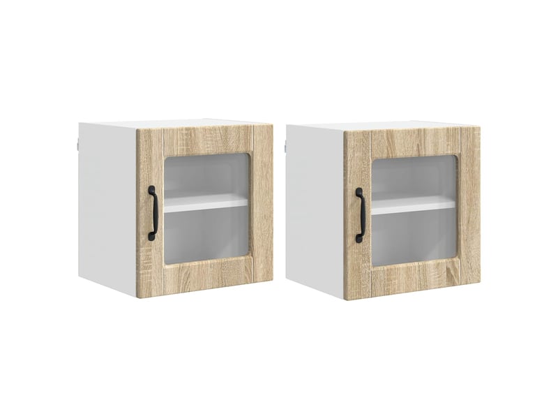  Meuble mural de cuisine, cabinet en verre mural 2 pc chêne sonoma  - Conforama A