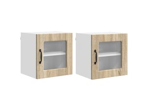 Meuble mural de cuisine, cabinet en verre mural 2 pc chêne sonoma