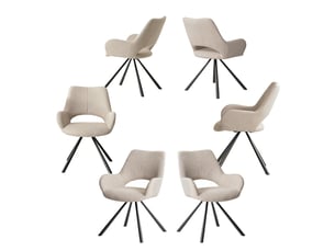 Lot de 6 chaise de salle à manger avec accoudoirs, pieds métal, beige