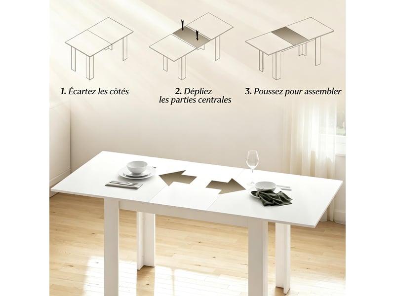  Table à manger extensible,140x80x75 cm,6 à 8 places,mdf,blanc  - Conforama D