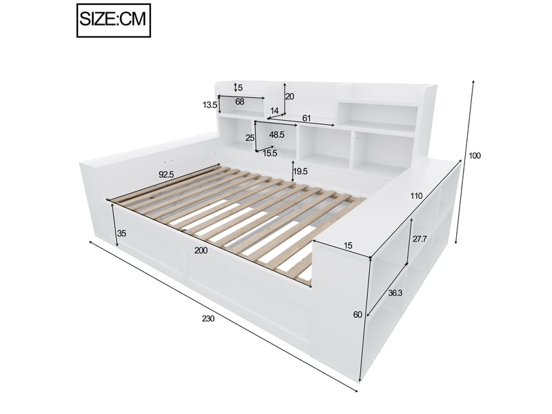  Canapé-lit multifonctionnel 90x200 cm avec rangement hydraulique, led et prises, mdf, coloris blanc vendu sans matelas  - Conforama C