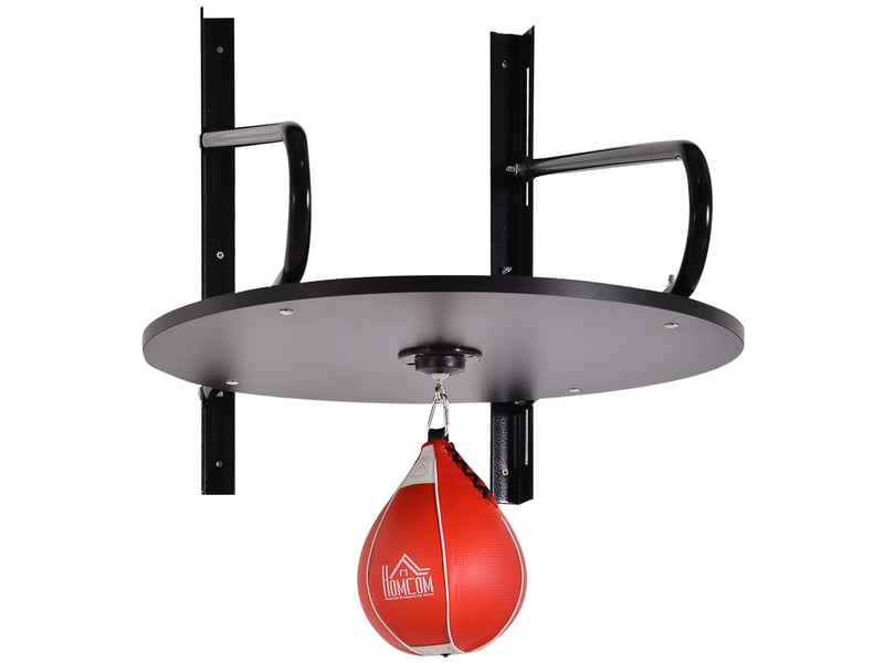 Punching ball poire de vitesse boxe avec support plateau tournant + pompe en bois hauteur réglable acier revêtement synthétique rouge noir  - Conforama B