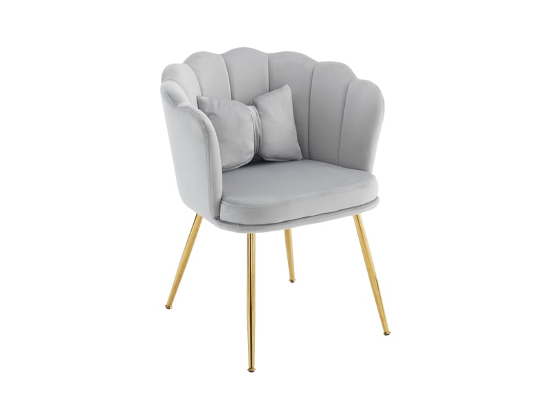  Fauteuil décoratif ulevr en velours gris, dossier pétale, coussin papillon et pieds métalliques dorés, 63 x 58 x 77 cm  - Conforama A