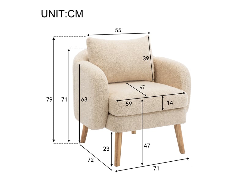  Fauteuil 1 place 71x72x71 cm tissu bouclette bois beige  - Conforama E
