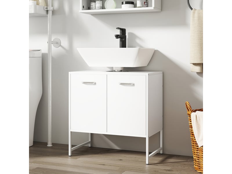  Meuble sous lavabo blanc, 2 portes à fermeture douce, 60 x 33 x 60,5 cm  - Conforama D