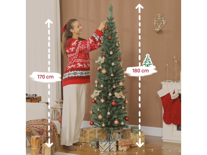  Sapin de noël artificiel 180 cm, arbre de noël slim, 321 pointes, pour maison bureau, facile à monter et ranger, vert  - Conforama C