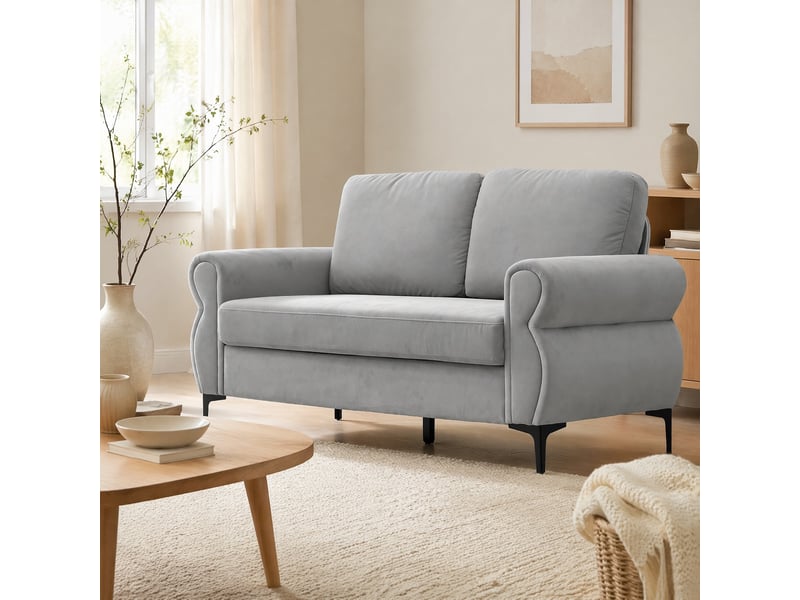  Canapé 2 places ulevr à housses amovibles 173,5 x 81 x 92 cm, polyester gris clair, pieds métal 15 cm  - Conforama B